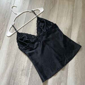 Vintage Silk Tank lace vneck cami womens Black (medium) mary green y2k going out
